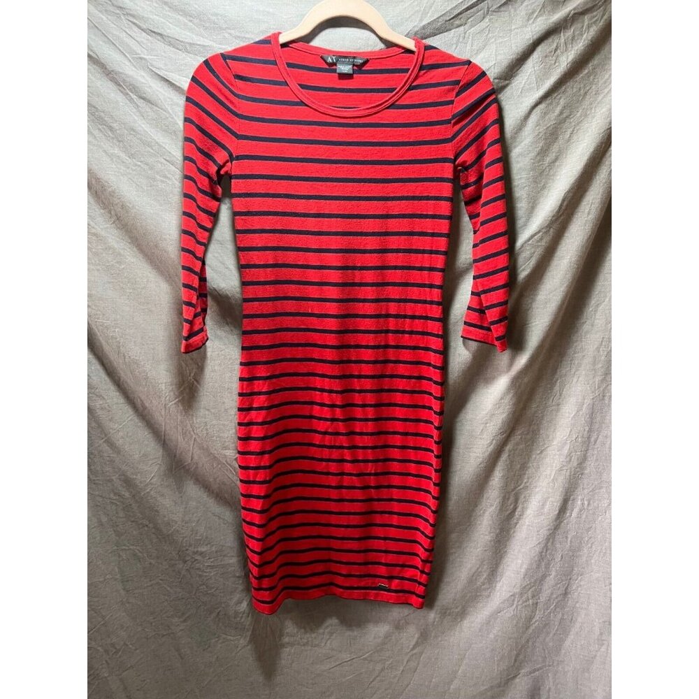 Armani Exchange Dress Women‎ Extra Small Red Striped Long Sleeve Ladies.